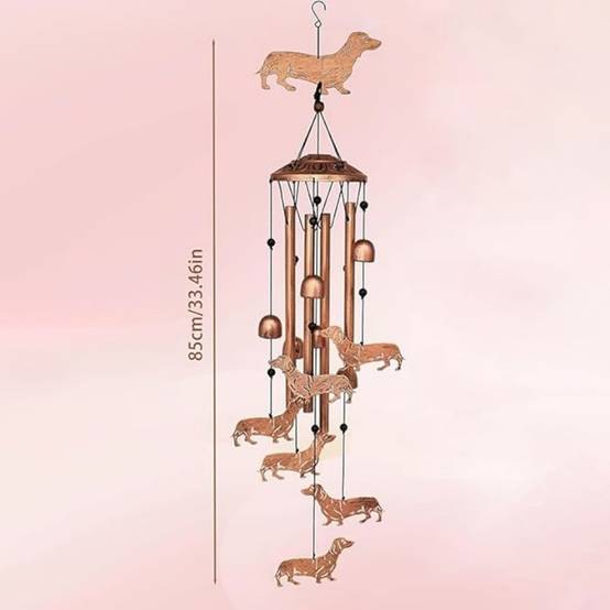 Carillon De Vent Teckel 36 Pouces - 7 Chiens, 6 Cloches Et 4 Tubes En Aluminium Pour Jardin