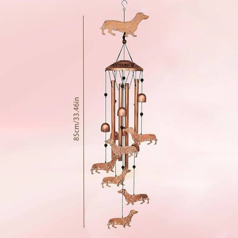 Carillon De Vent Teckel 36 Pouces - 7 Chiens, 6 Cloches Et 4 Tubes En Aluminium Pour Jardin