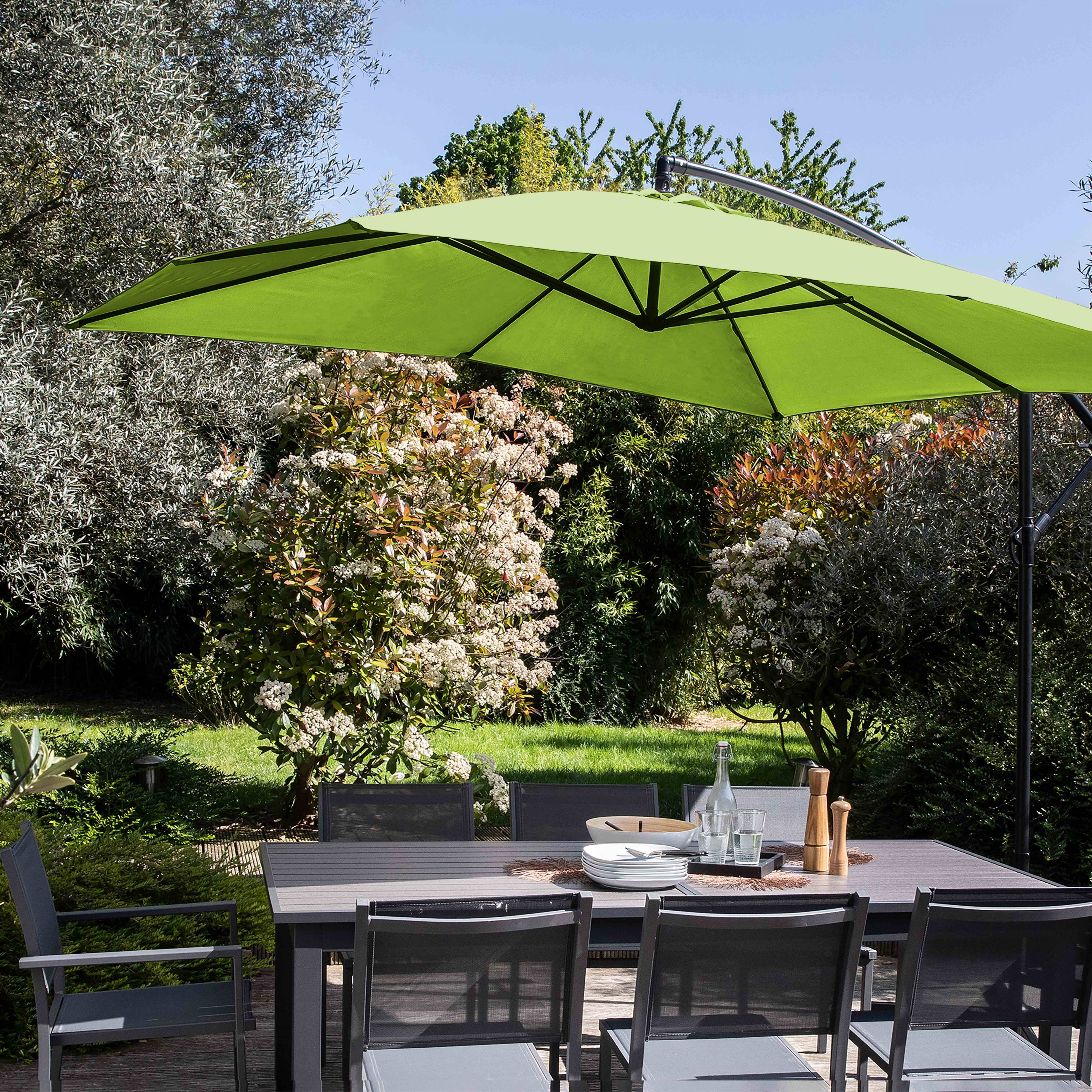Oviala - Parasol déporté 3x3m et 4 dalles à remplir acier vert Genova - Oviala - Imagen 2