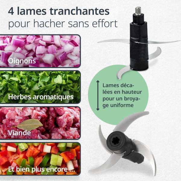 Autre - Hachoir Electrique Multi électrique - ADE - KITCHEN GADGETS - 2 vitesses - 1,2 L - Noir / Inox - Image 4