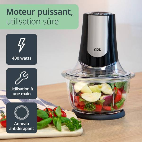 Autre - Hachoir Electrique Multi électrique - ADE - KITCHEN GADGETS - 2 vitesses - 1,2 L - Noir / Inox - Image 2