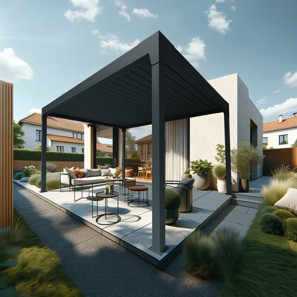 Pergola Bioclimatique AVANOA îlot 4,00x4,063 M Vérin à Télécommande (Gris anthracite) - Alia Productions - Imagen 1