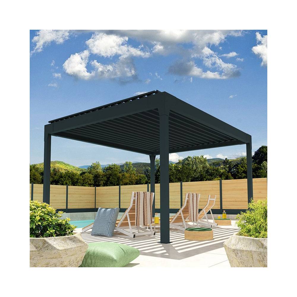 Pergola Bioclimatique AVANOA îlot 4,00x4,063 M Vérin à Télécommande (Gris anthracite) - Alia Productions - Imagen 5