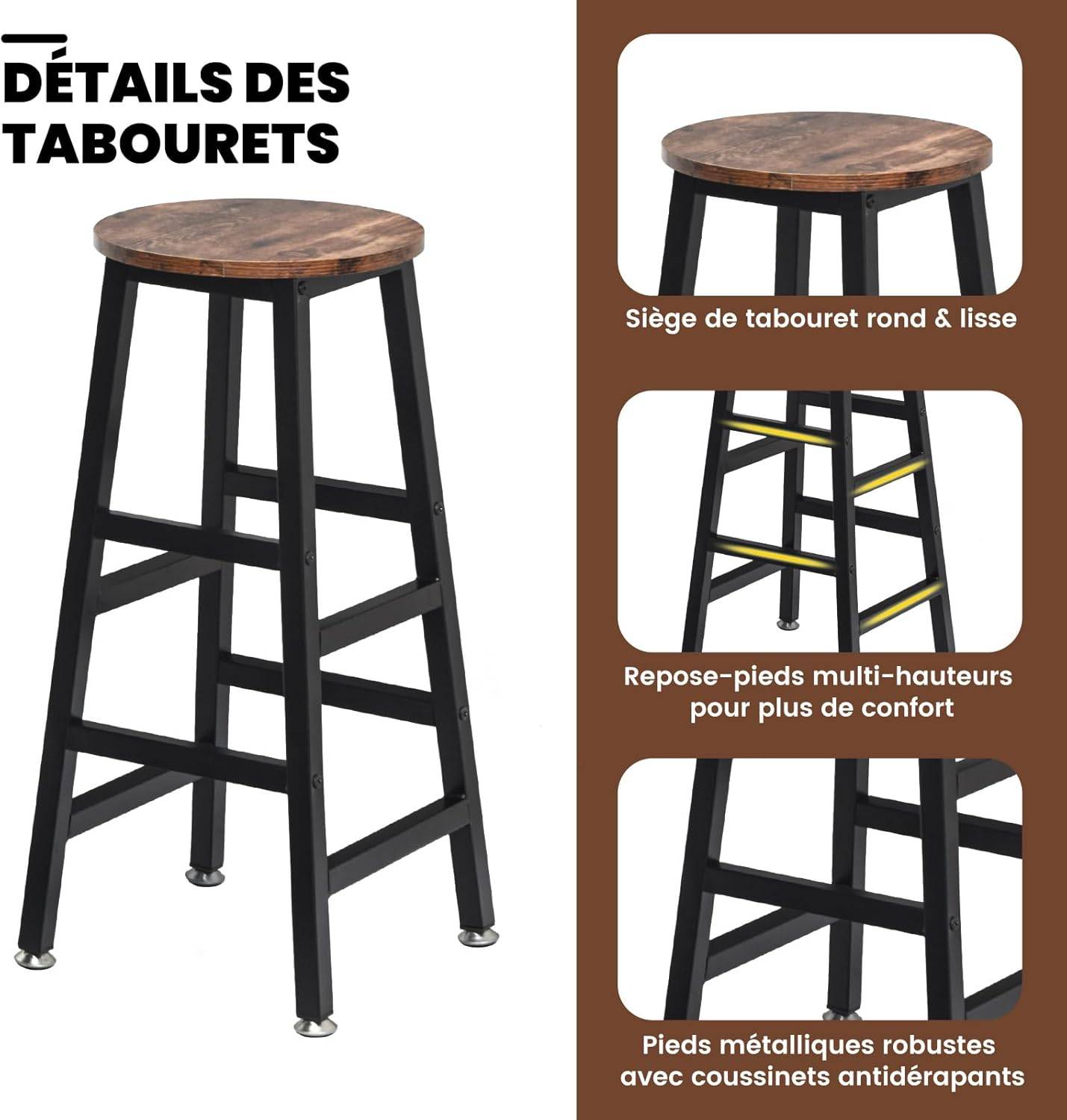 Table Haute Cuisine avec Tabouret, Mange-Debout avec 3 Étagères, Bar, Studio - Imagen 3