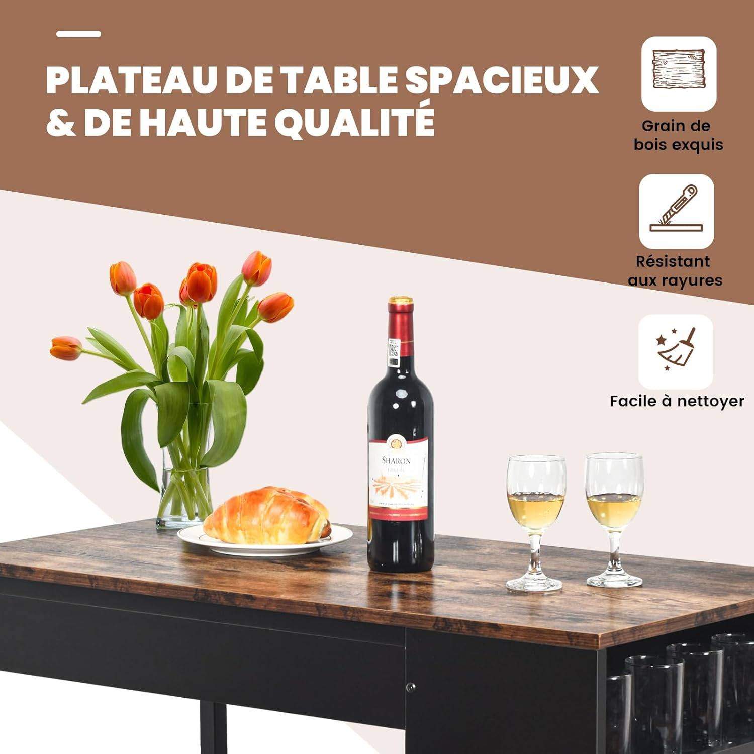 Table Haute Cuisine avec Tabouret, Mange-Debout avec 3 Étagères, Bar, Studio - Imagen 5