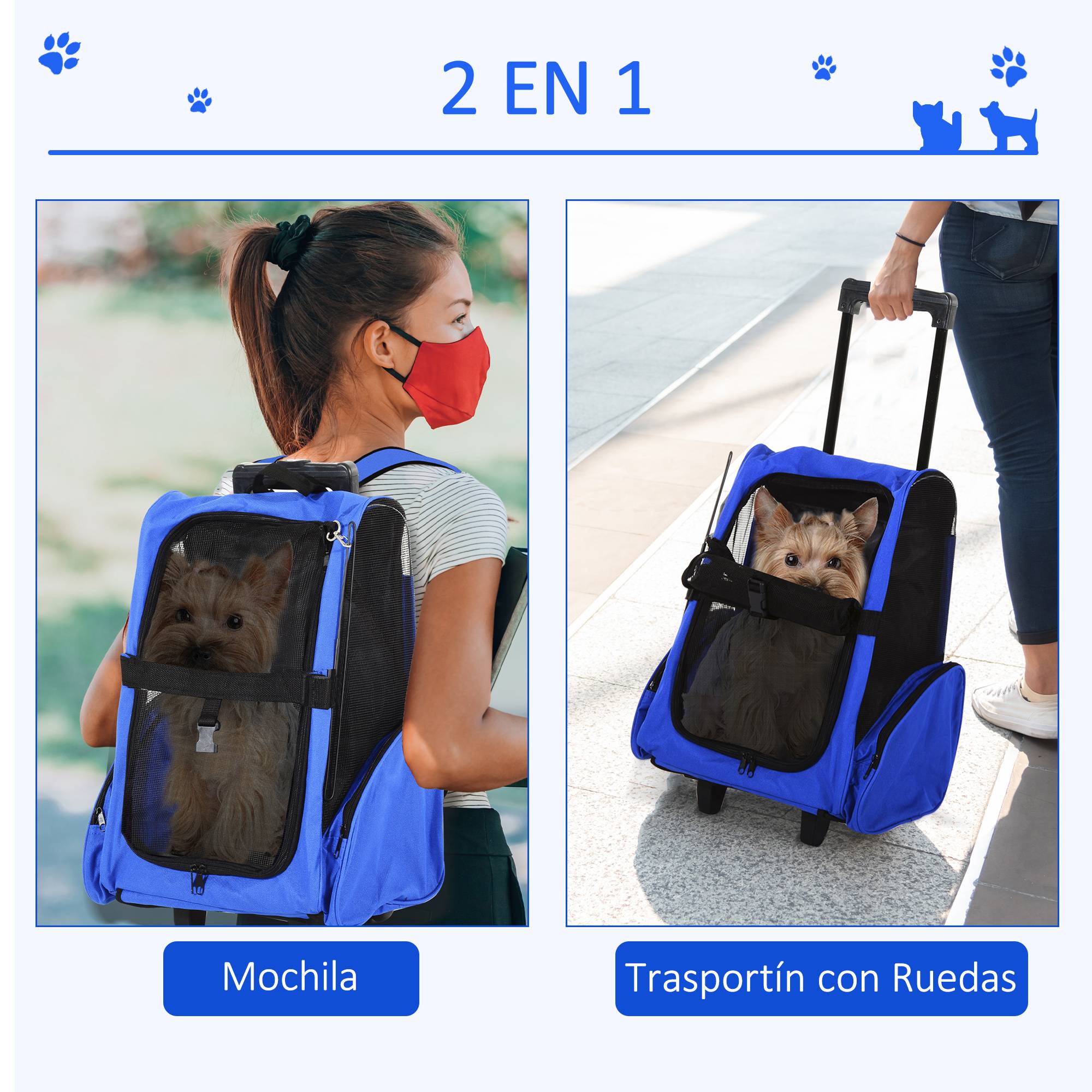 Sac de transport 2 en 1 pour chien chat tissu Oxford poussette chariot 42x25x55 cm Bleu - ComfortXL Outdoor Living - Image 6