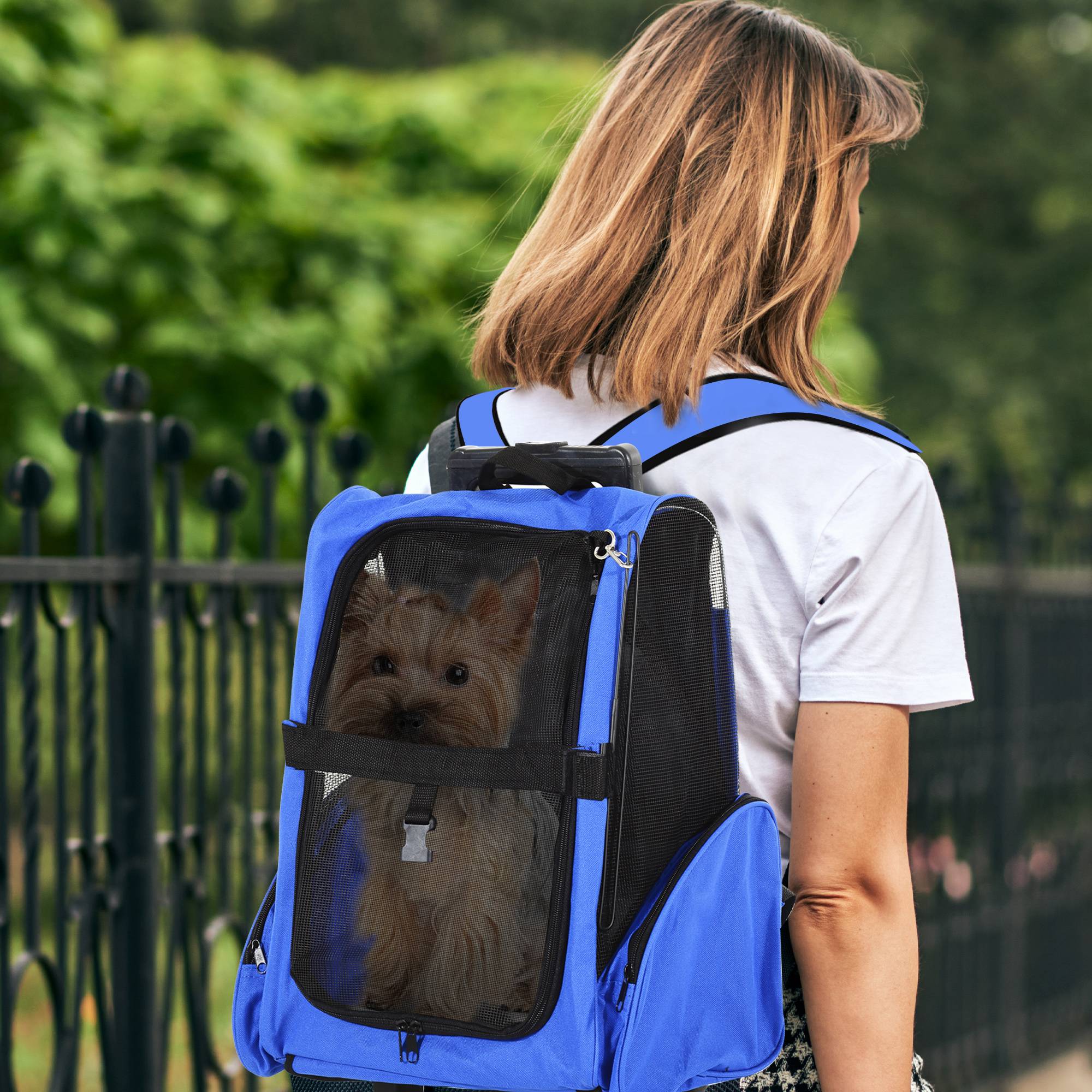 Sac de transport 2 en 1 pour chien chat tissu Oxford poussette chariot 42x25x55 cm Bleu - ComfortXL Outdoor Living - Image 3