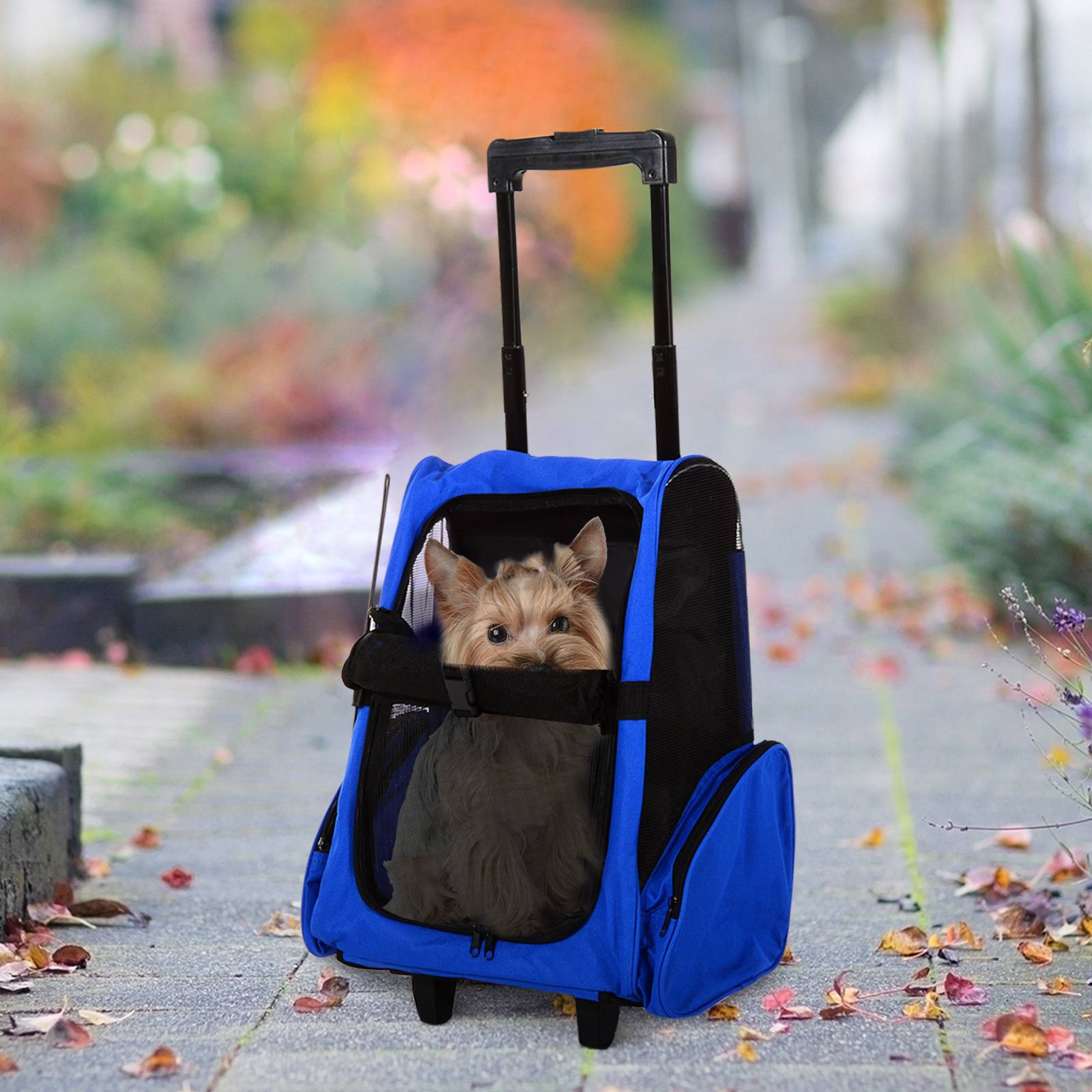 Sac de transport 2 en 1 pour chien chat tissu Oxford poussette chariot 42x25x55 cm Bleu - ComfortXL Outdoor Living - Image 4