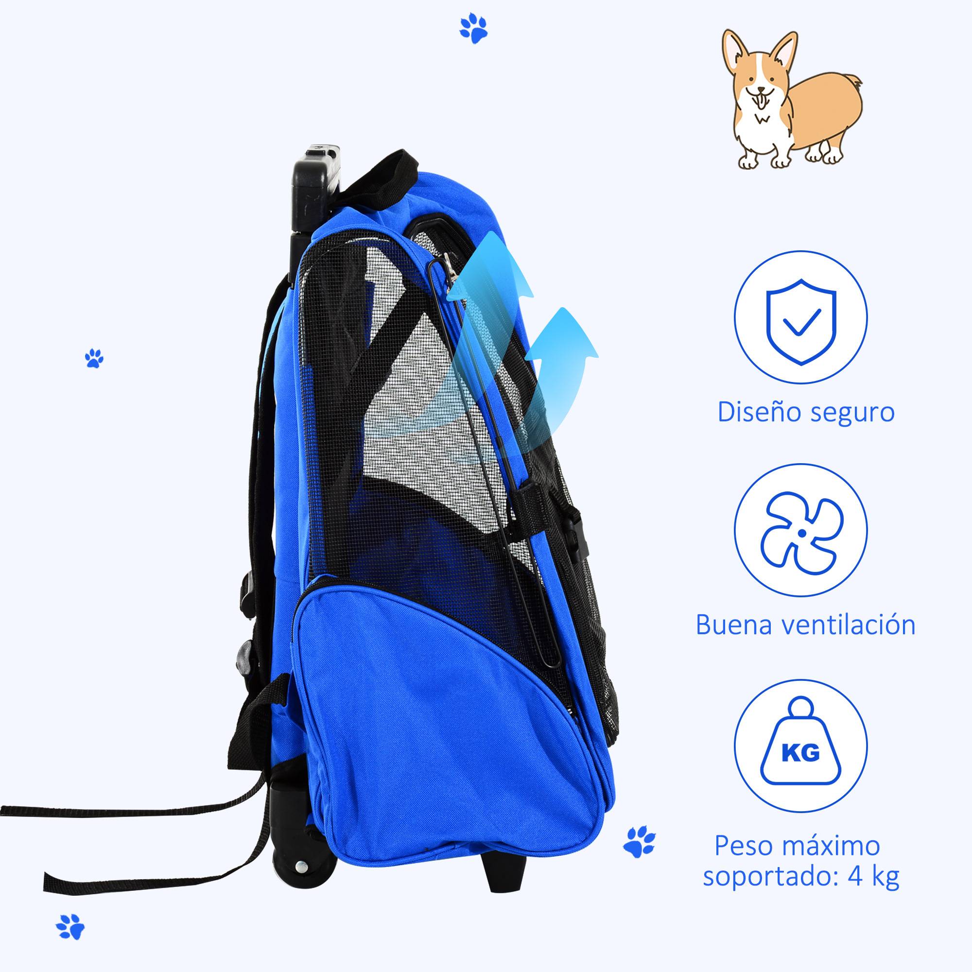 Sac de transport 2 en 1 pour chien chat tissu Oxford poussette chariot 42x25x55 cm Bleu - ComfortXL Outdoor Living - Image 9