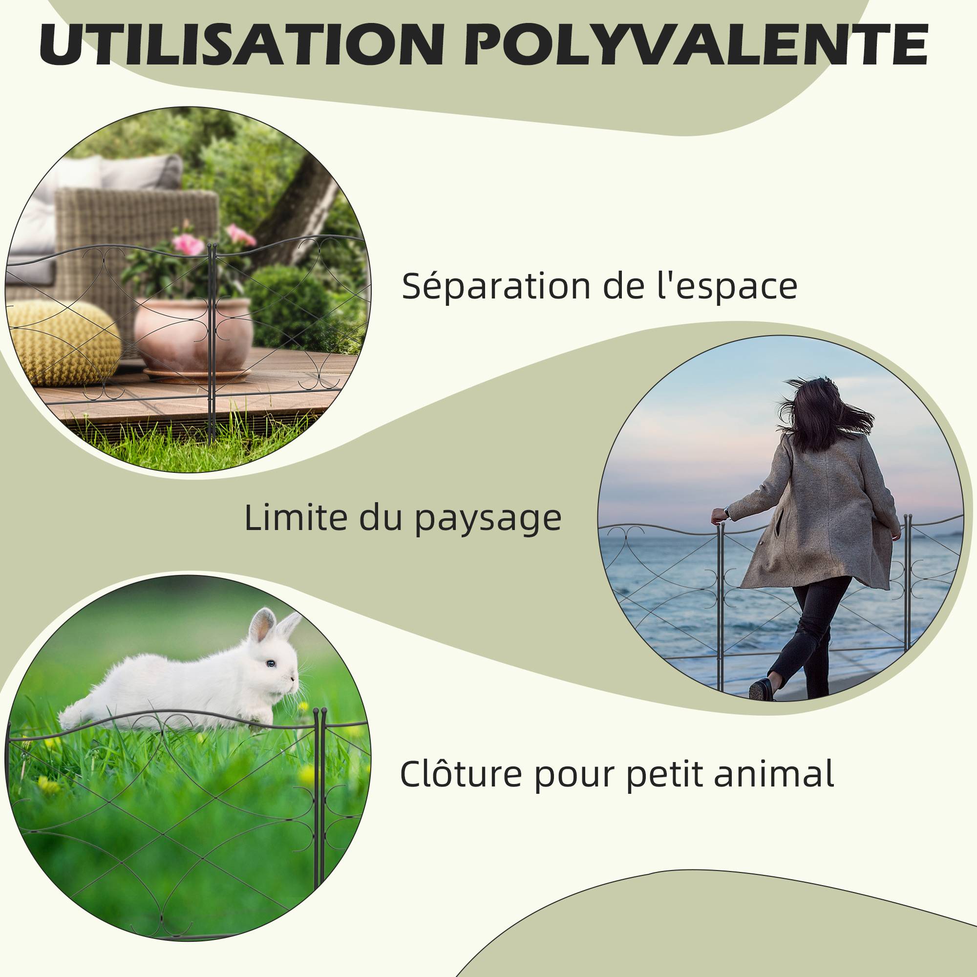 Outsunny - Lot de 5 clôtures de jardin décoratives en métal avec ornements - dim. totales 305L x 62H cm - noir - Outsunny - Imagen 6