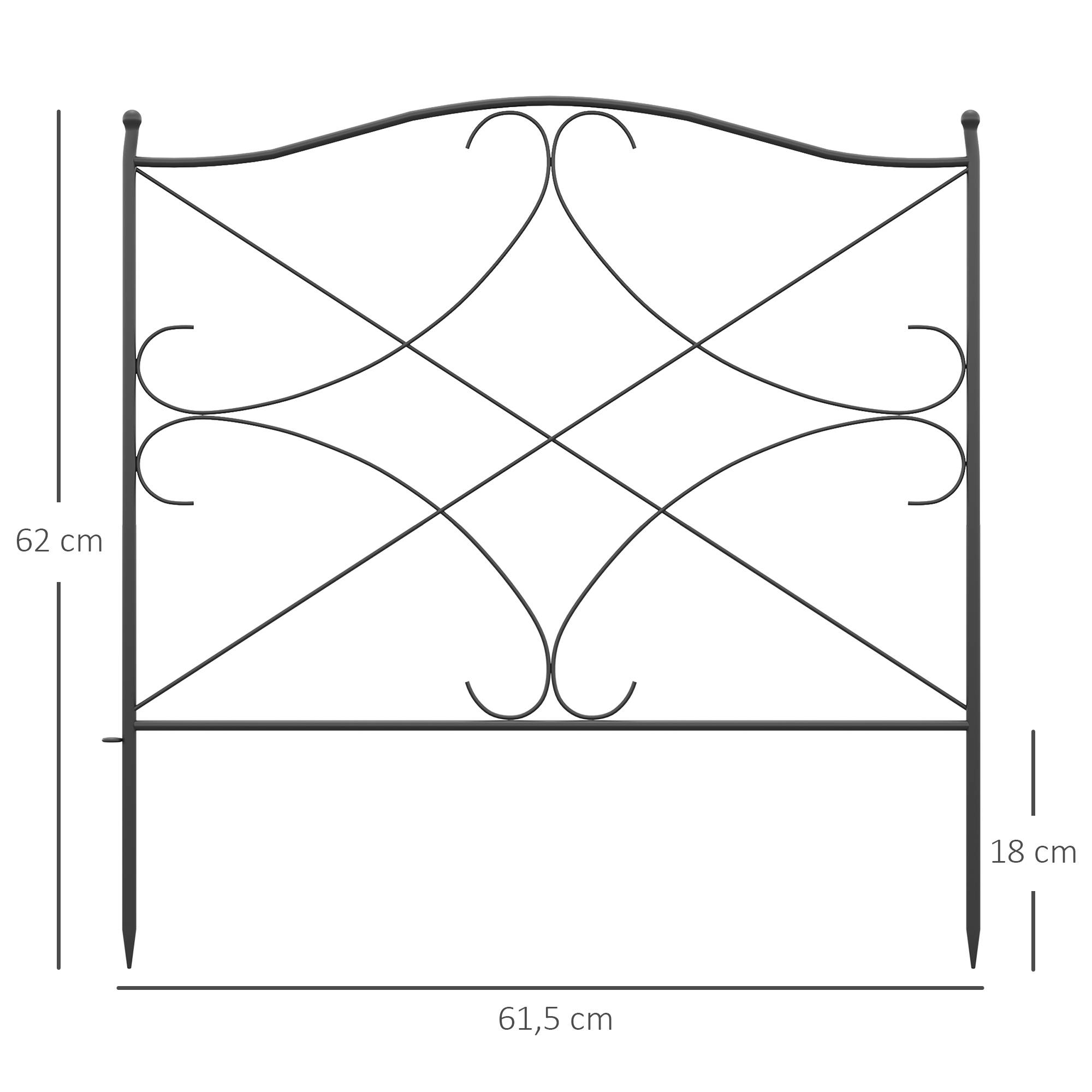 Outsunny - Lot de 5 clôtures de jardin décoratives en métal avec ornements - dim. totales 305L x 62H cm - noir - Outsunny - Imagen 3