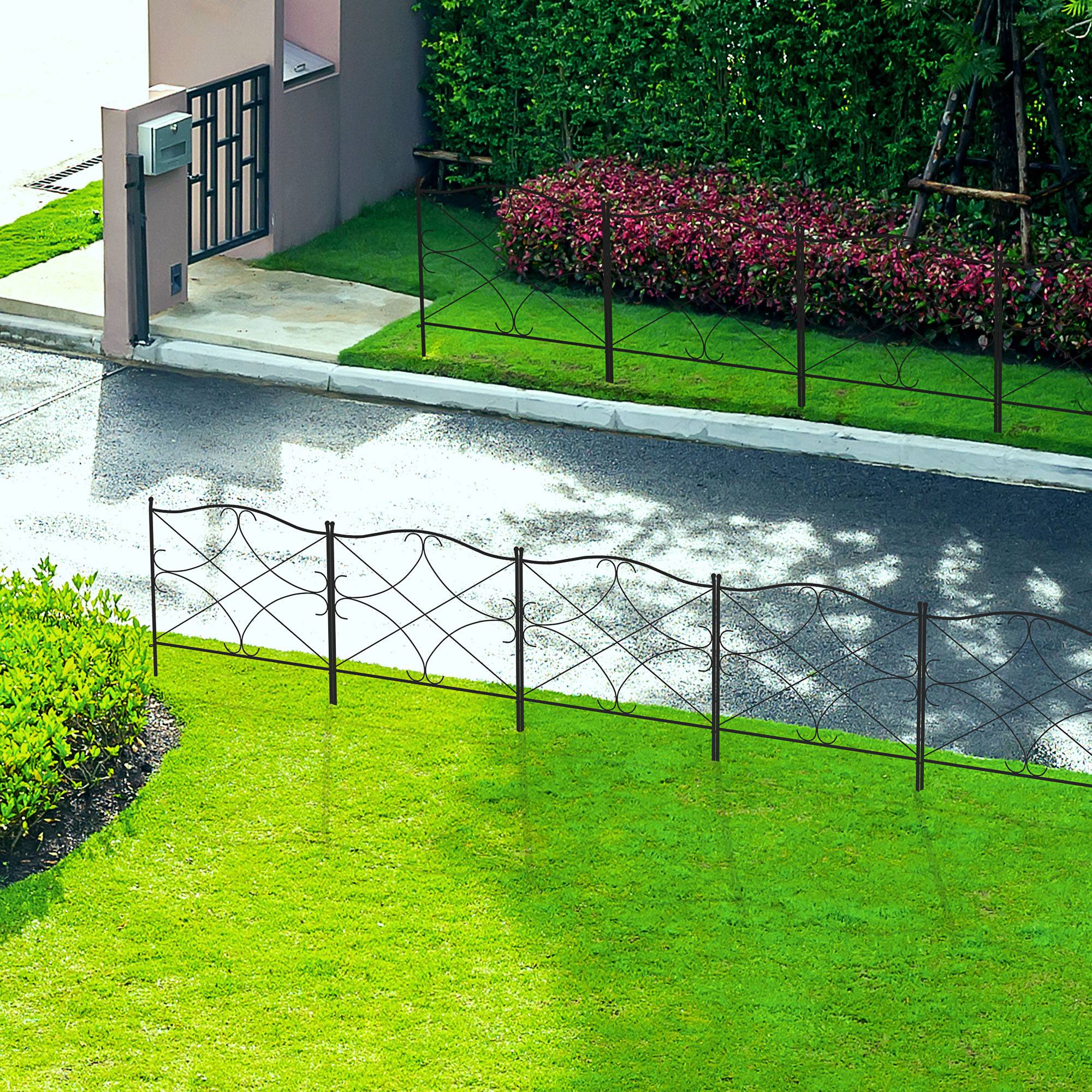 Outsunny - Lot de 5 clôtures de jardin décoratives en métal avec ornements - dim. totales 305L x 62H cm - noir - Outsunny - Imagen 7