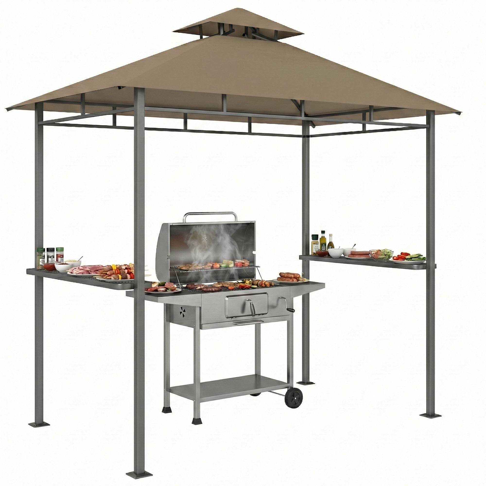 ComfortXL - Abri pour barbecue Métal 245x146cm Marron Toit double ventilé avec étagères latérales - ComfortXL Outdoor Living - Image 2