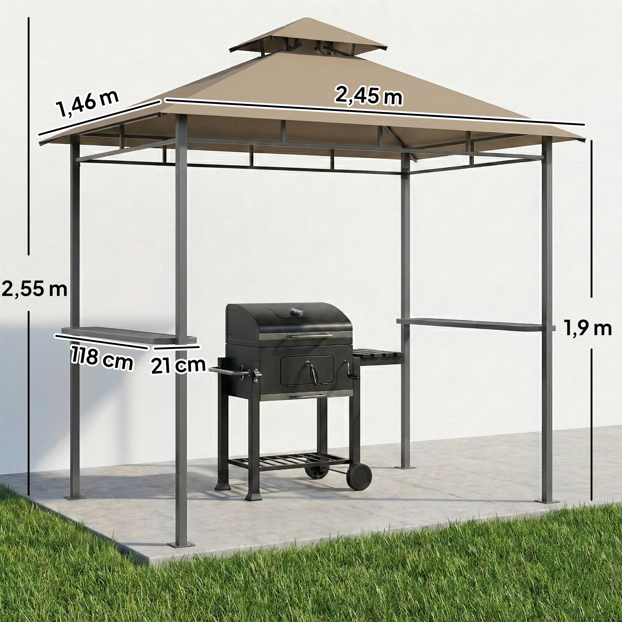 ComfortXL - Abri pour barbecue Métal 245x146cm Marron Toit double ventilé avec étagères latérales - ComfortXL Outdoor Living - Image 5
