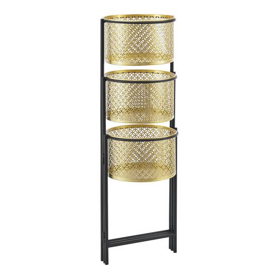 Helloshop26 - Support de plante (à 3 cache-pots) pliable noir laiton - Imagen 3