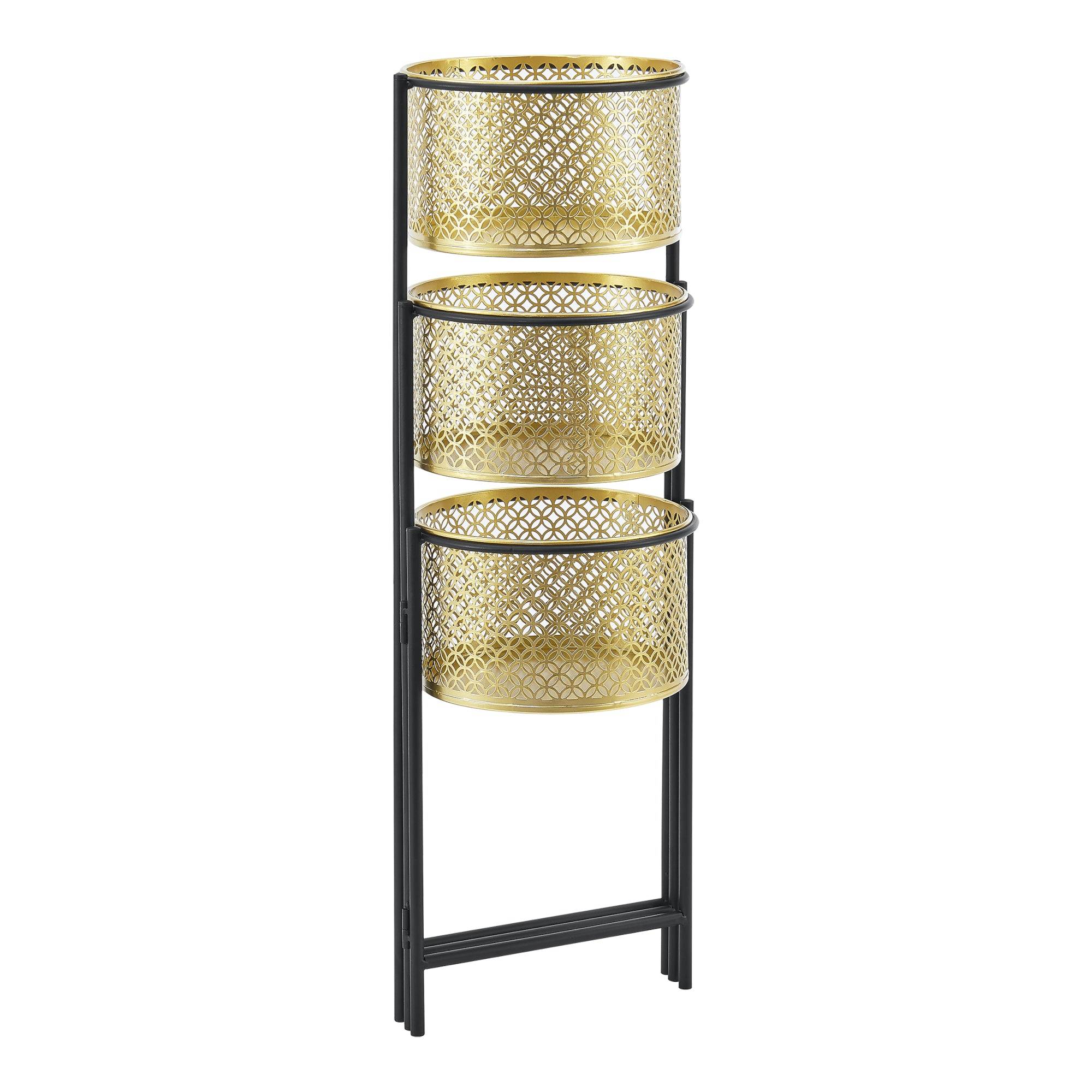 Helloshop26 - Support de plante (à 3 cache-pots) pliable noir laiton - Imagen 3