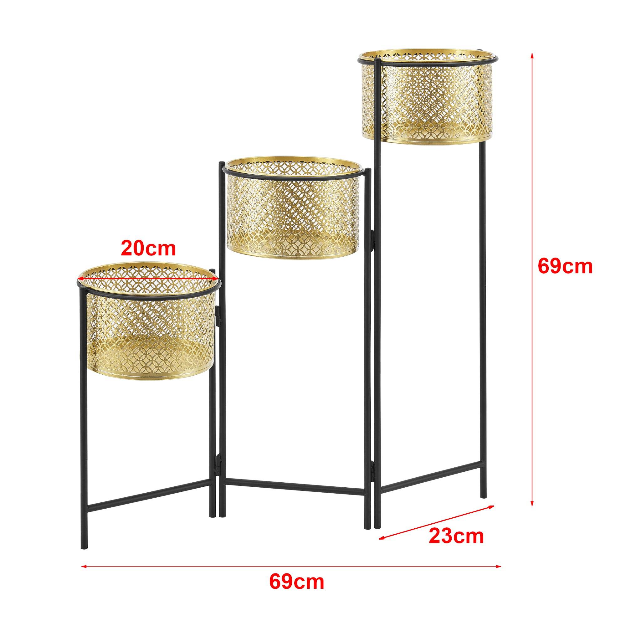 Helloshop26 - Support de plante (à 3 cache-pots) pliable noir laiton - Imagen 2