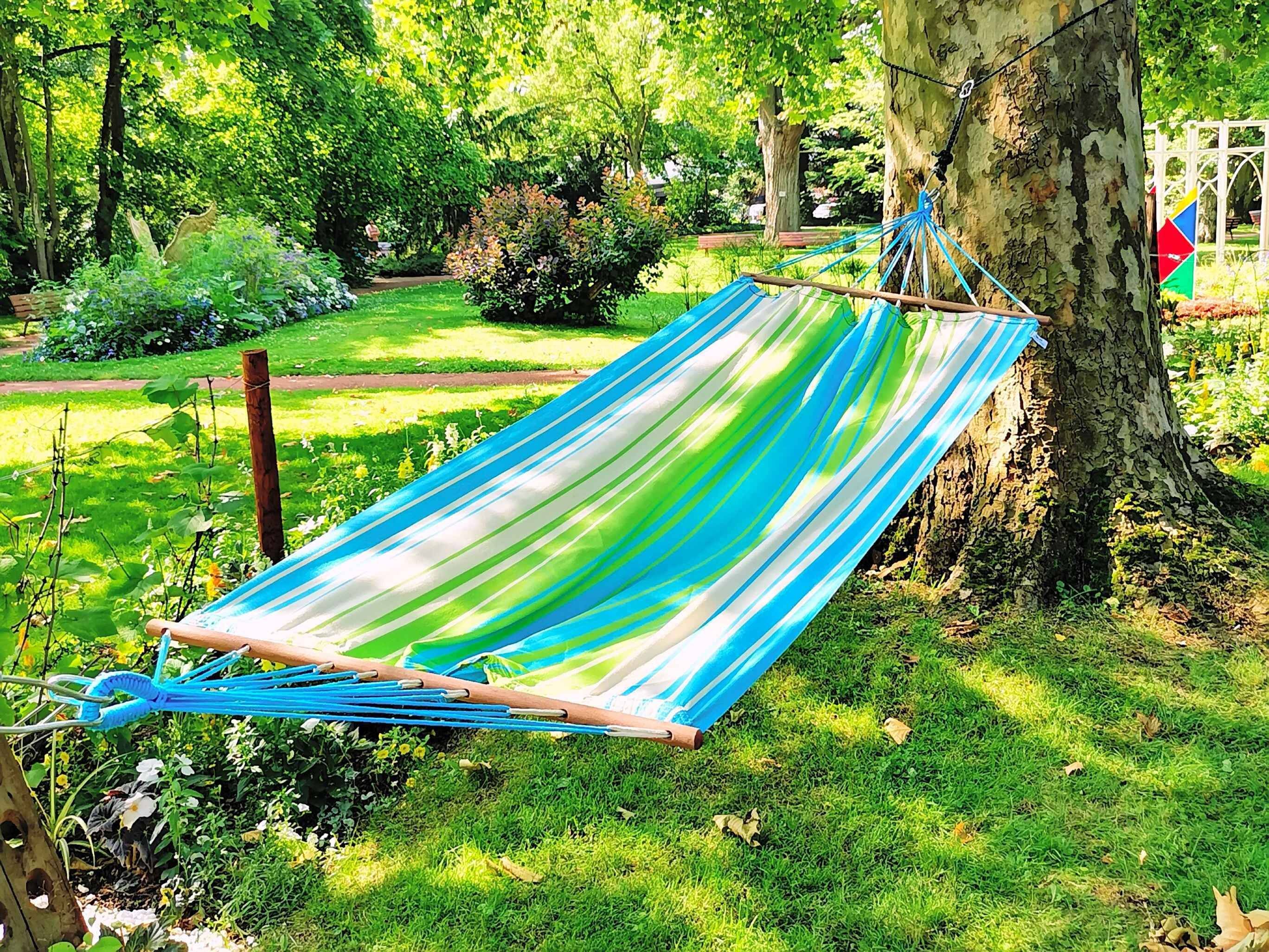 Jobek - Hamac KOLOR 300x100 cm en Polypropylène Vert Bleu Écru certifié FSC 100% JOBEK - Imagen 2