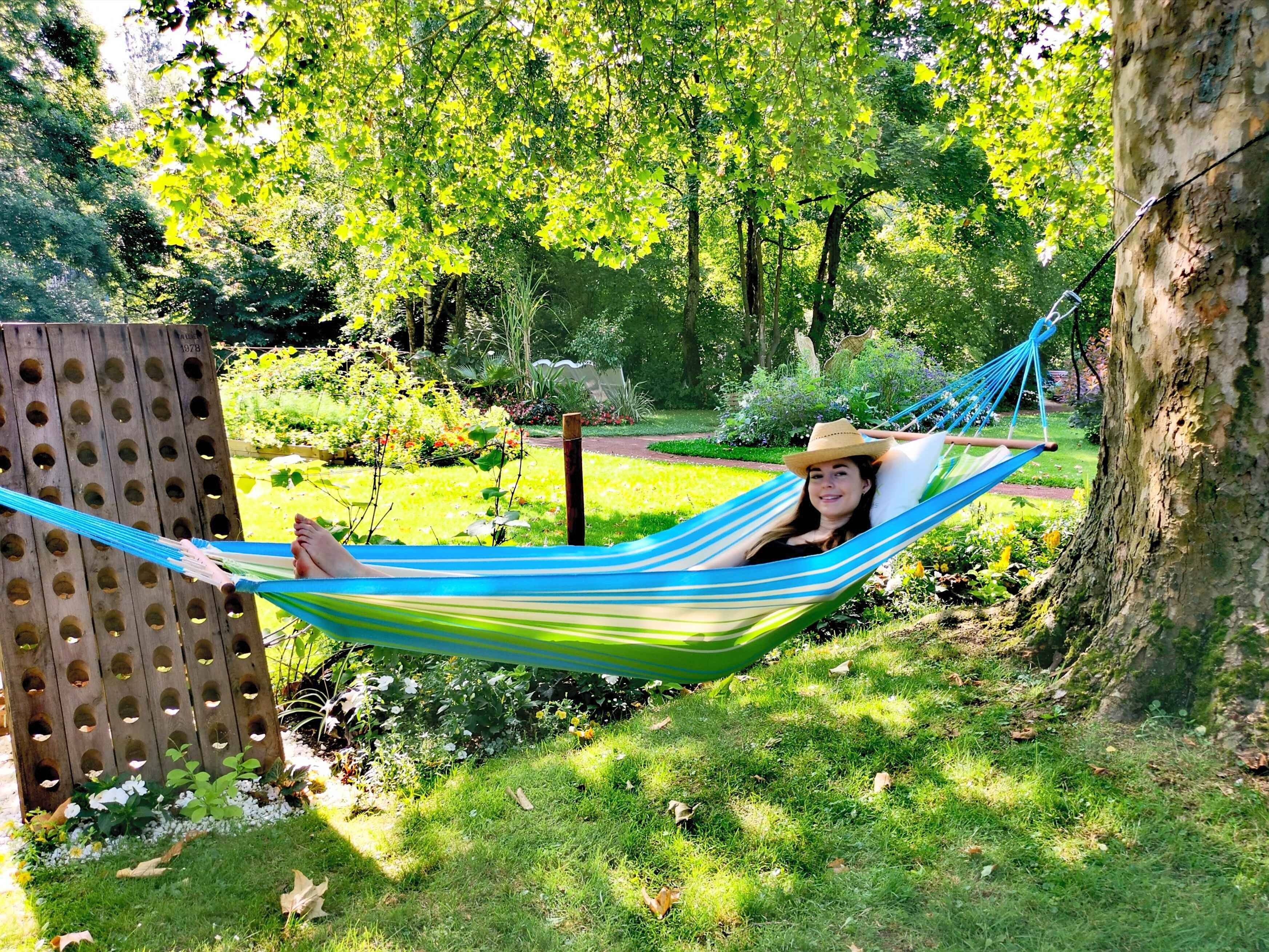 Jobek - Hamac KOLOR 300x100 cm en Polypropylène Vert Bleu Écru certifié FSC 100% JOBEK - Imagen 3