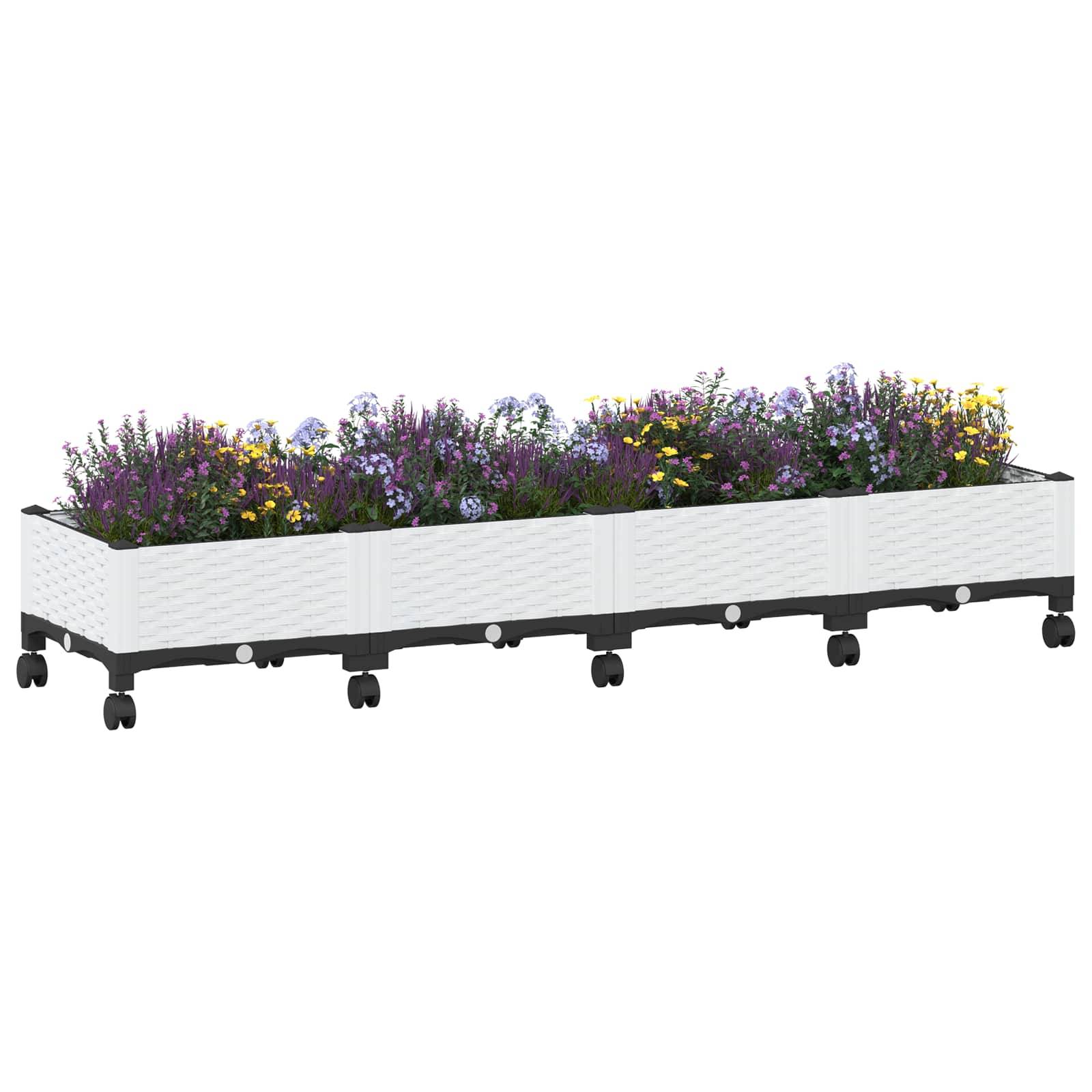 ComfortXL - Grand bac à fleurs en polypropylène pour terrasse avec drainage et roulettes 160cm blanc - ComfortXL Outdoor Living - Image 3