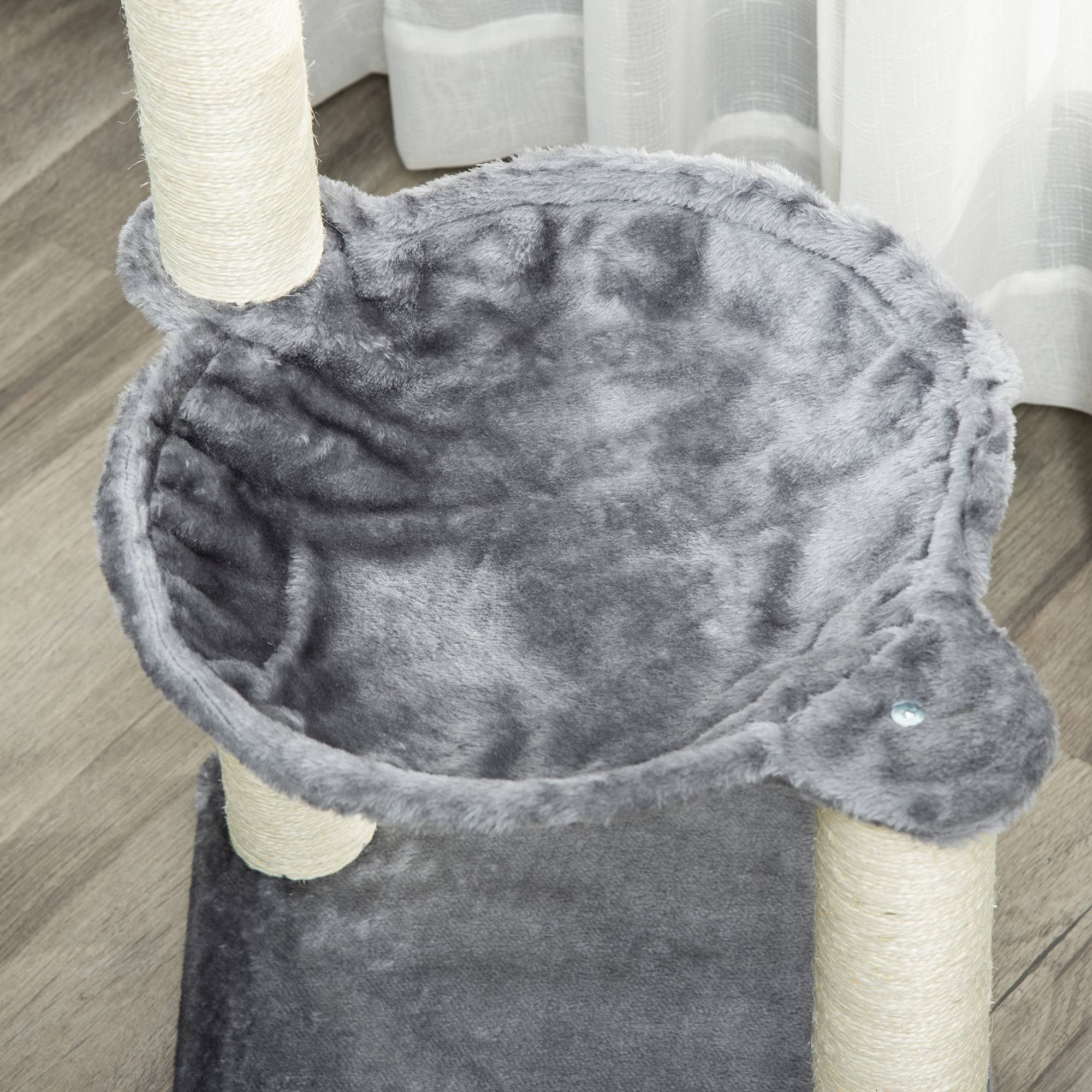 Pawhut - Arbre à chat 2 griffoirs grattoirs sisal naturel hamac jeu 2 boules suspendues peluche haute densité 400 g/m² gris - Imagen 8