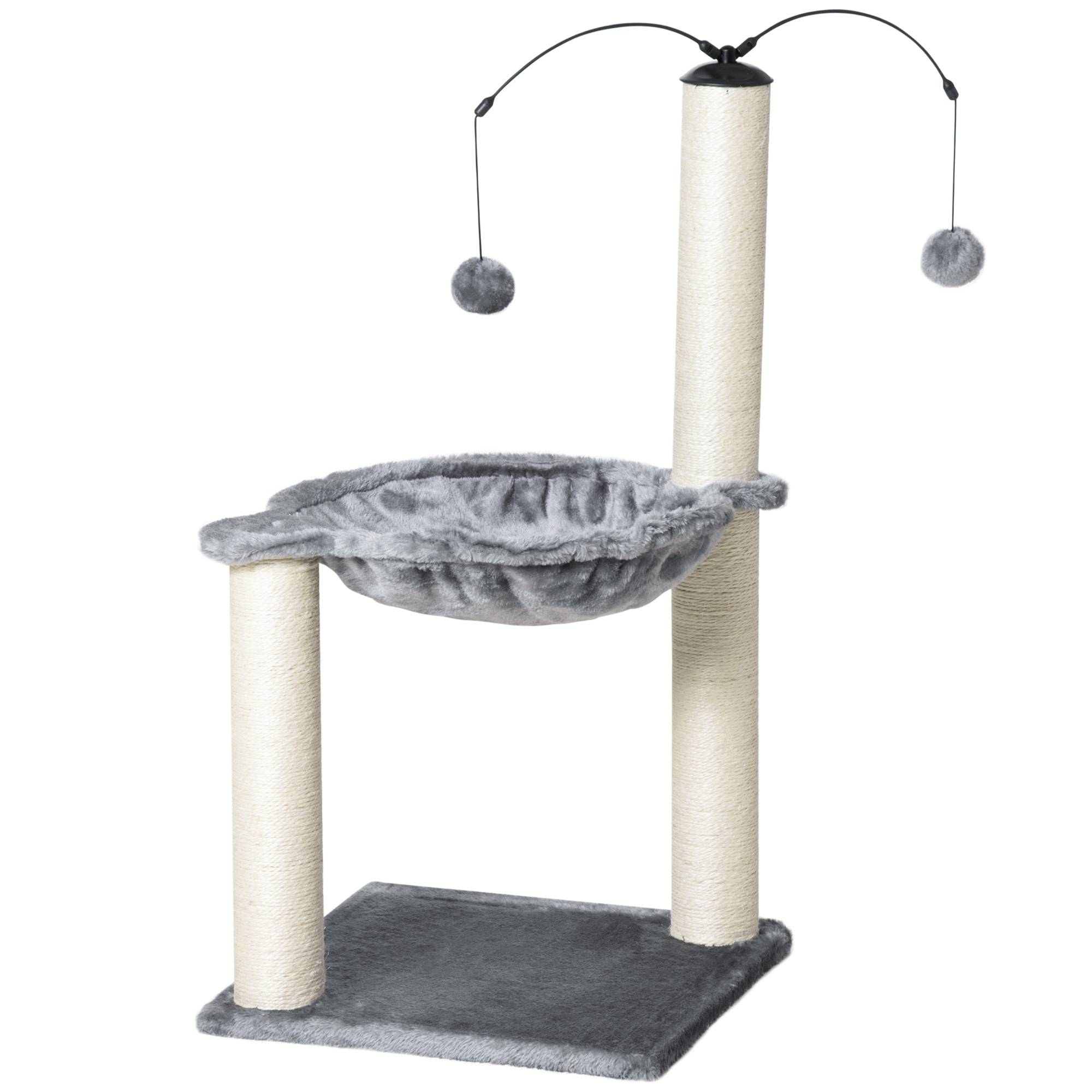 Pawhut - Arbre à chat 2 griffoirs grattoirs sisal naturel hamac jeu 2 boules suspendues peluche haute densité 400 g/m² gris - Imagen 1
