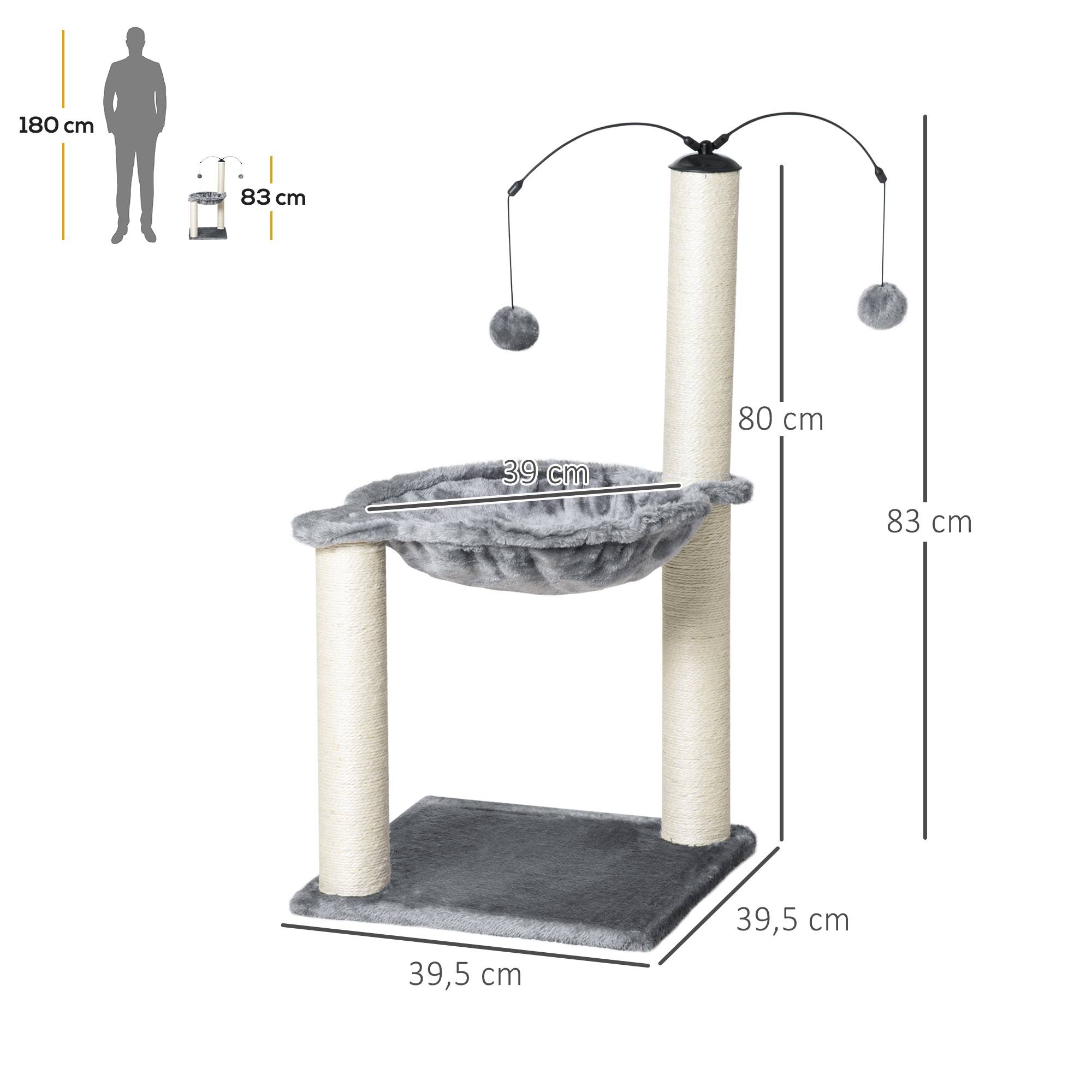 Pawhut - Arbre à chat 2 griffoirs grattoirs sisal naturel hamac jeu 2 boules suspendues peluche haute densité 400 g/m² gris - Imagen 3