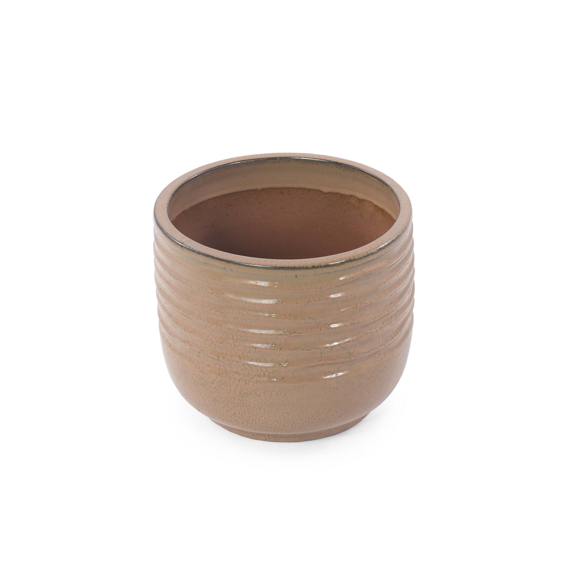 ComfortXL - Pot de fleurs en céramique artisanale intérieur extérieur drainage Ø 20 cm brun clair - ComfortXL Outdoor Living - Image 5