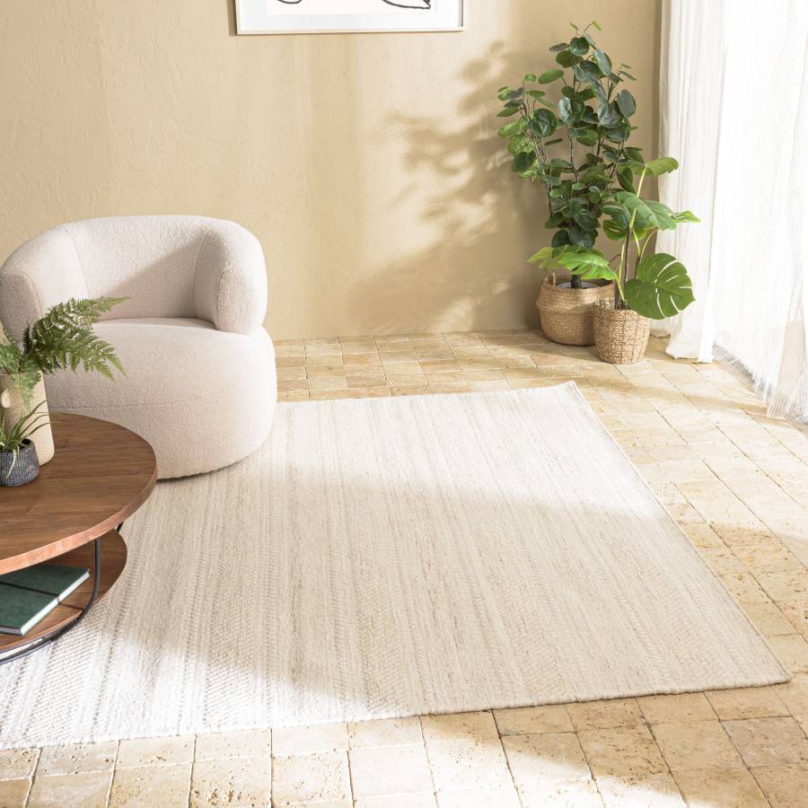 Macabane - CHARLES - Tapis rectangulaire 160x230cm laine texturée nuances de beige - Imagen 2