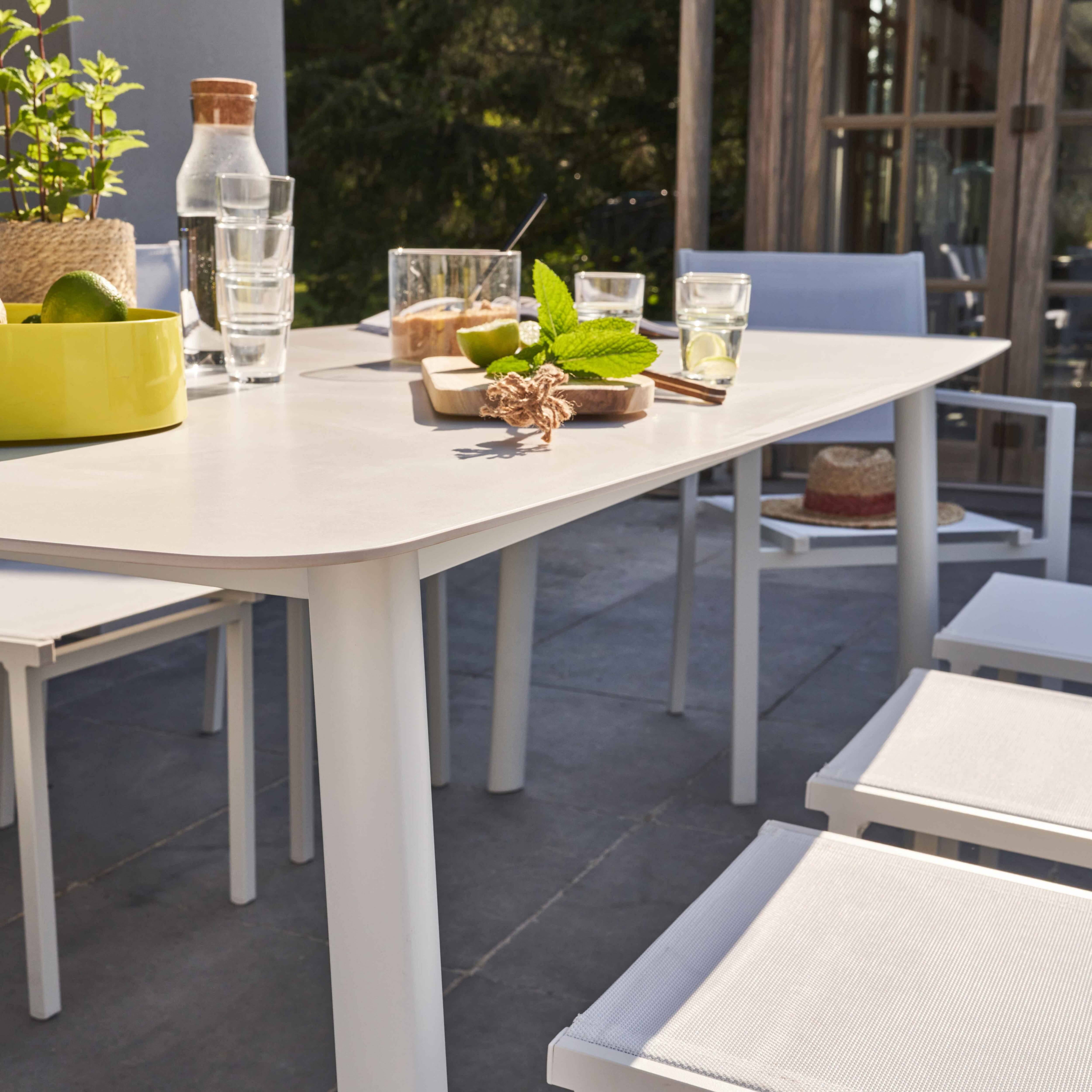 Oviala - Table de terrasse rectangulaire en aluminium et pierre frittée blanc Piedra - Oviala - Imagen 3