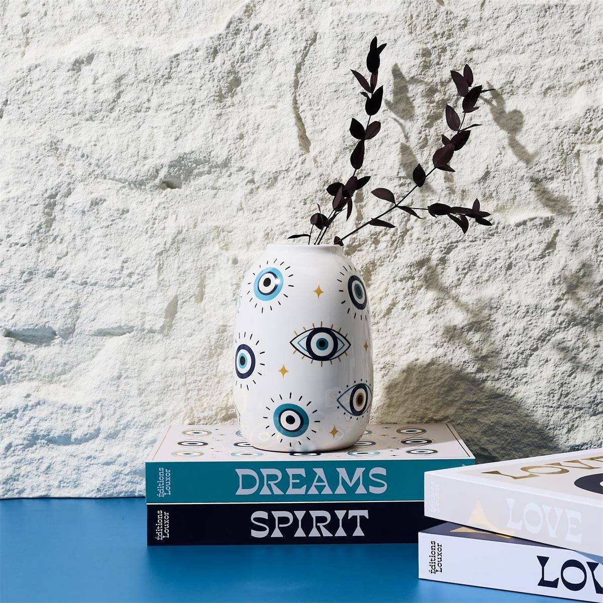 The Home Deco Factory - Vase Design "Louxor" 22cm Bleu & Blanc - Image 3
