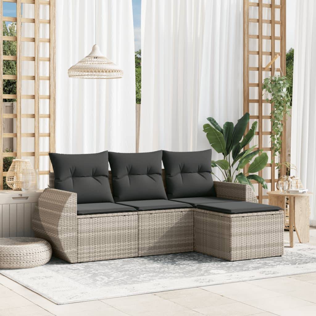 Salon de jardin 4p résine tressée modulable rangement pouf gris clair – ComfortXL Outdoor Living - Image 1