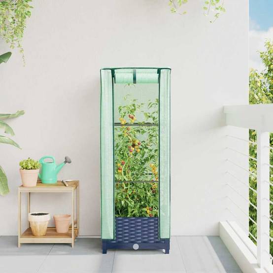 ComfortXL - Carré potager surélevé avec serre aspect rotin pour balcon terrasse Gris 40x40cm – ComfortXL Outdoor Living - Image 3