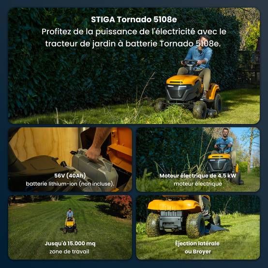 Stiga - Tracteur de pelouse électrique Tornado 5108e, 56 V, Largeur 108 cm, Tableau de bord numérique et connectivité STIGA.GO - STIGA - Image 2