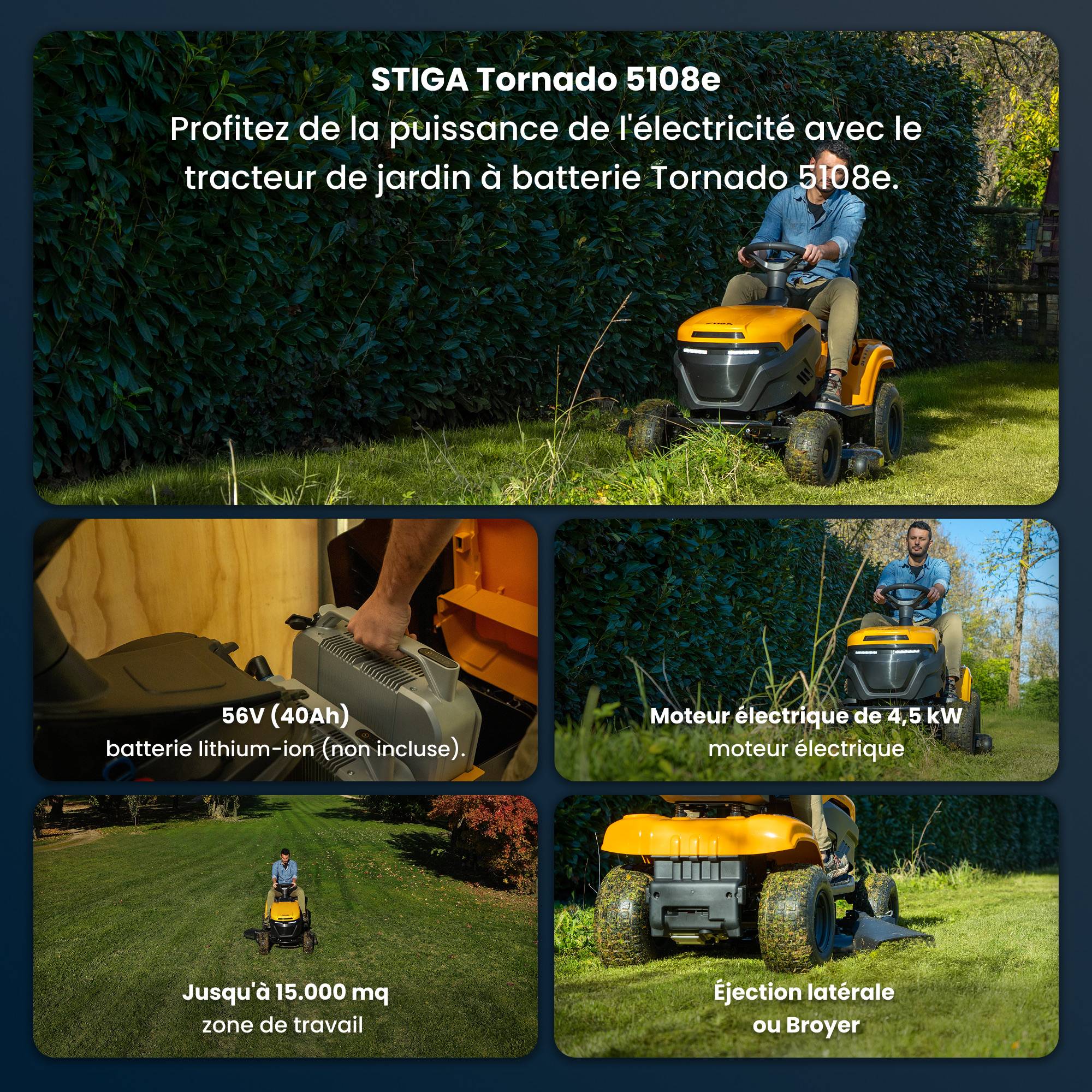 Stiga - Tracteur de pelouse électrique Tornado 5108e, 56 V, Largeur 108 cm, Tableau de bord numérique et connectivité STIGA.GO - STIGA - Image 2