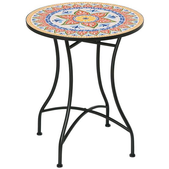 ComfortXL - Table de jardin ronde métal Ø60 cm mosaïque multicolore pour repas balcon terrasse - ComfortXL Outdoor Living - Image 1