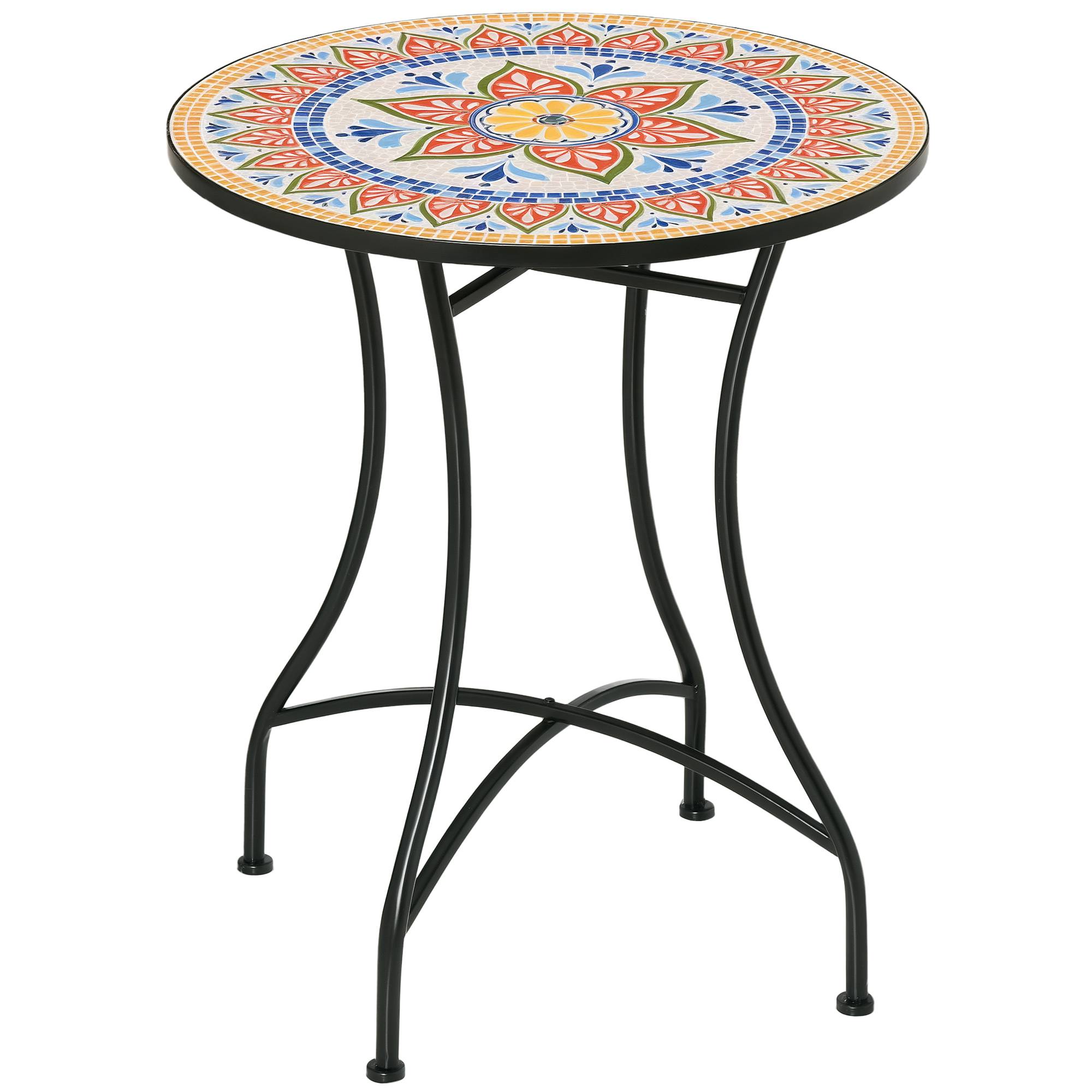ComfortXL - Table de jardin ronde métal Ø60 cm mosaïque multicolore pour repas balcon terrasse - ComfortXL Outdoor Living - Image 1