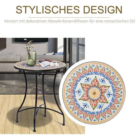 ComfortXL - Table de jardin ronde métal Ø60 cm mosaïque multicolore pour repas balcon terrasse - ComfortXL Outdoor Living - Image 6