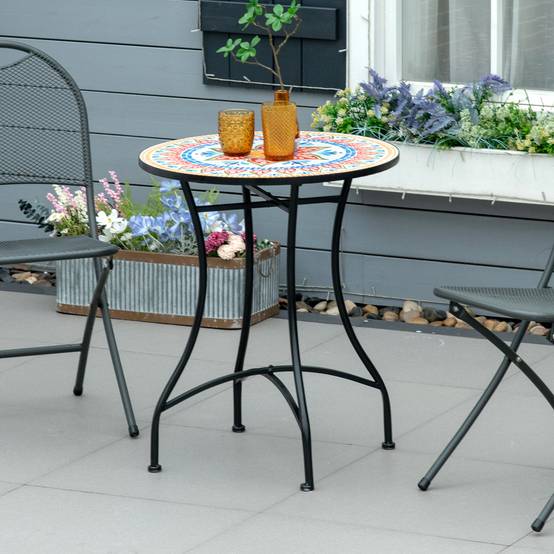 ComfortXL - Table de jardin ronde métal Ø60 cm mosaïque multicolore pour repas balcon terrasse - ComfortXL Outdoor Living - Image 3