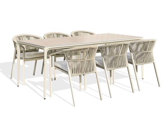 Ensemble repas de jardin TIGUA 6 places avec plateau en céramique sur verre - GREGE - REMARQUABLE - Image 1