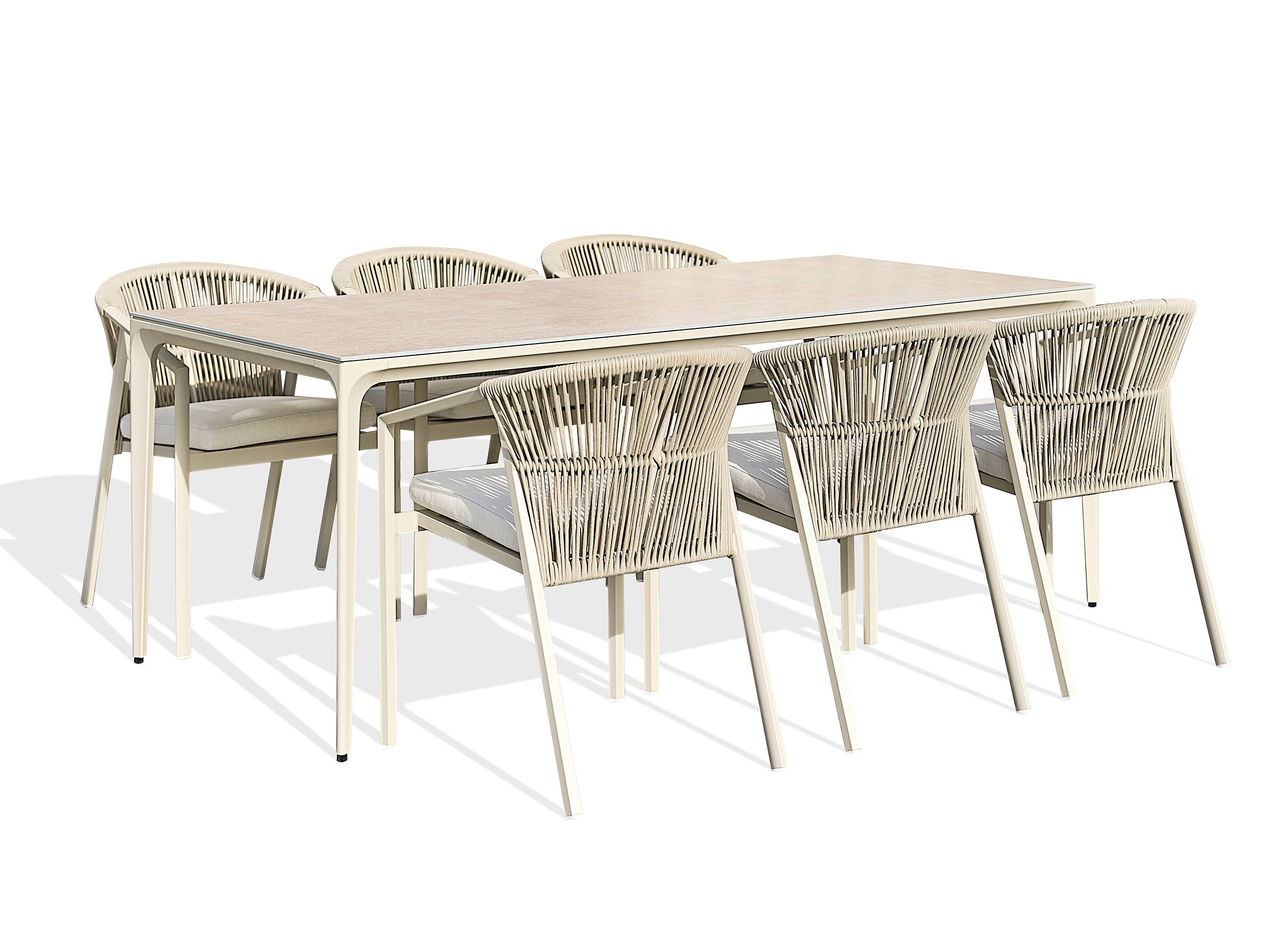 Ensemble repas de jardin TIGUA 6 places avec plateau en céramique sur verre - GREGE - REMARQUABLE - Image 1