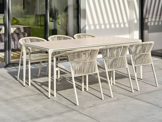 Ensemble repas de jardin TIGUA 6 places avec plateau en céramique sur verre - GREGE - REMARQUABLE - Image 6
