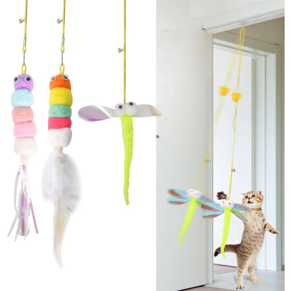 Jouets pour chats-Jouet suspendu pour chat 3-en-1 avec plumes et cataire - Living123
