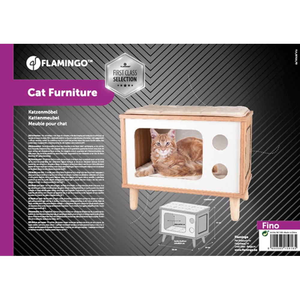 Meuble TV Fino Blanc & Brun & Naturel,50 x 29 x 41H pour chat - Imagen 4