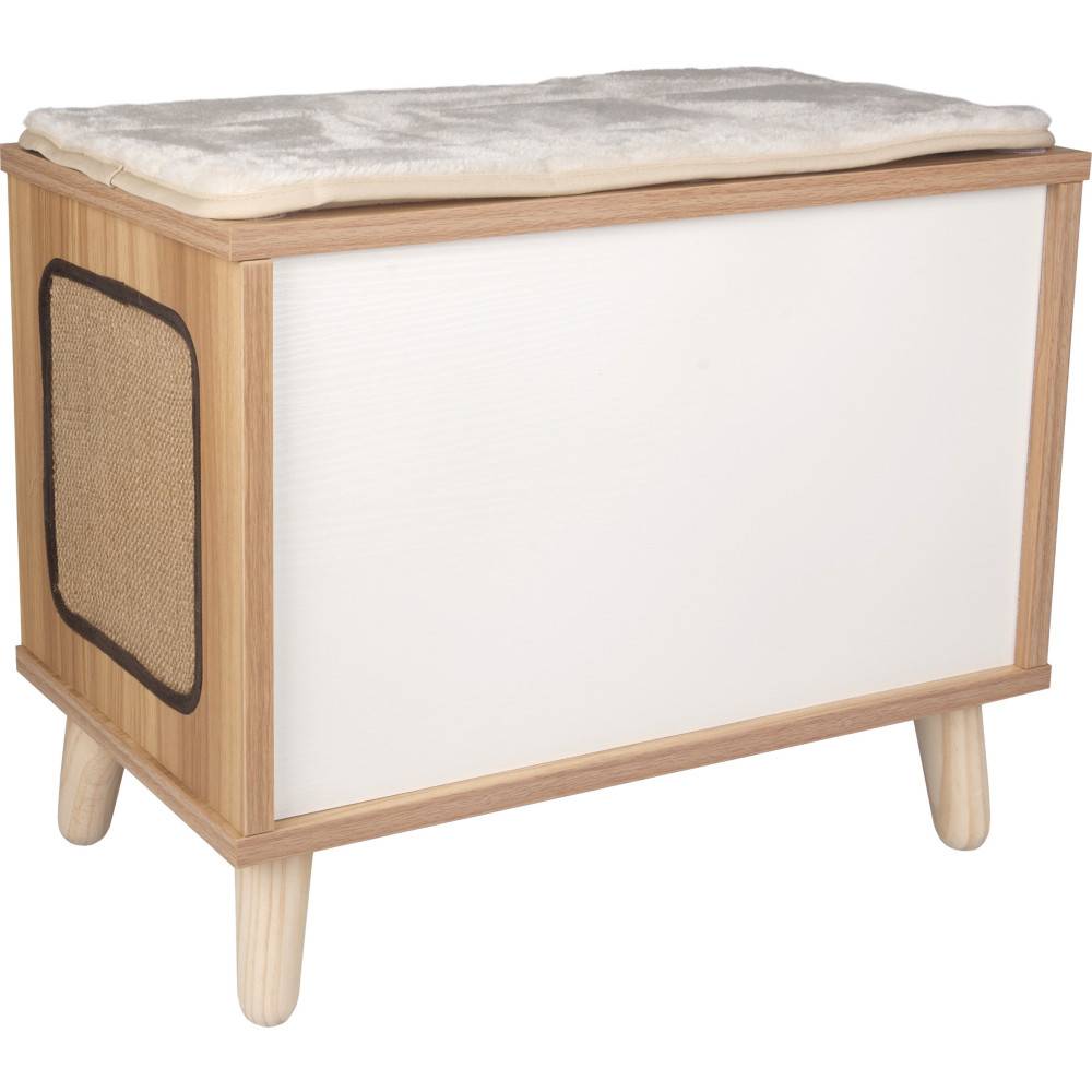 Meuble TV Fino Blanc & Brun & Naturel,50 x 29 x 41H pour chat - Imagen 2