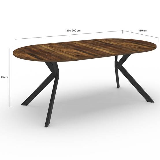 IDMarket Table Ronde 110 Cm Alix 6 Personnes – Pied Araignée Noir & Plateau Bois Foncé Hawkins | Style Industriel Vintage