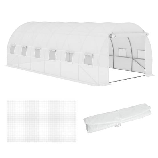 Bâche de Rechange Serre Tunnel 18 m², bâche 6L x 3l x 2H m PE Anti-UV imperméable 12 fenêtres + Porte Enroulable zippée - Image 2