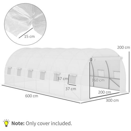 Bâche de Rechange Serre Tunnel 18 m², bâche 6L x 3l x 2H m PE Anti-UV imperméable 12 fenêtres + Porte Enroulable zippée - Image 5