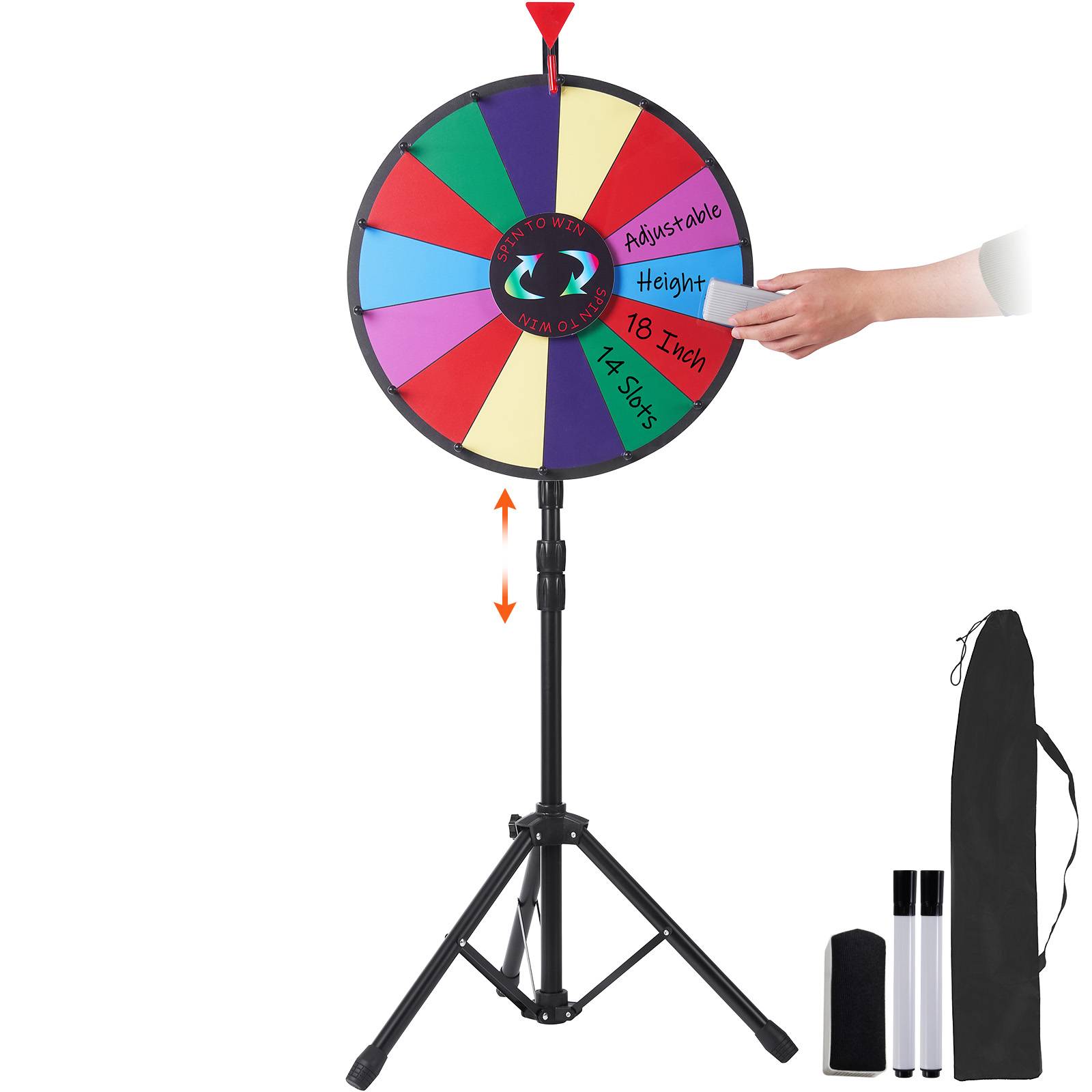 VEVOR Roue loterie 45cm, 14 fentes effaçables à sec, support trépied réglable, rotation douce, stylo. - Image 1