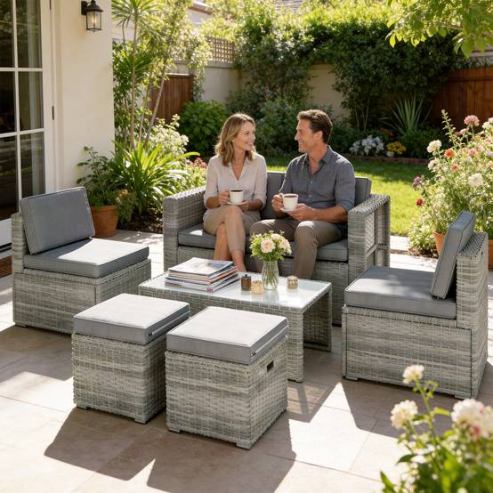 ComfortXL - Salon de Jardin Encastrable 6 Pièces Résine Tressée Terrasse Repos Optimisé 135x66x62cm Gris - ComfortXL Outdoor Living - Image 3